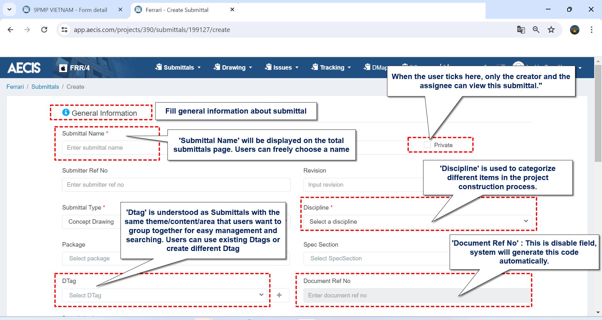 1. Create a new Submittal – AECIS Support